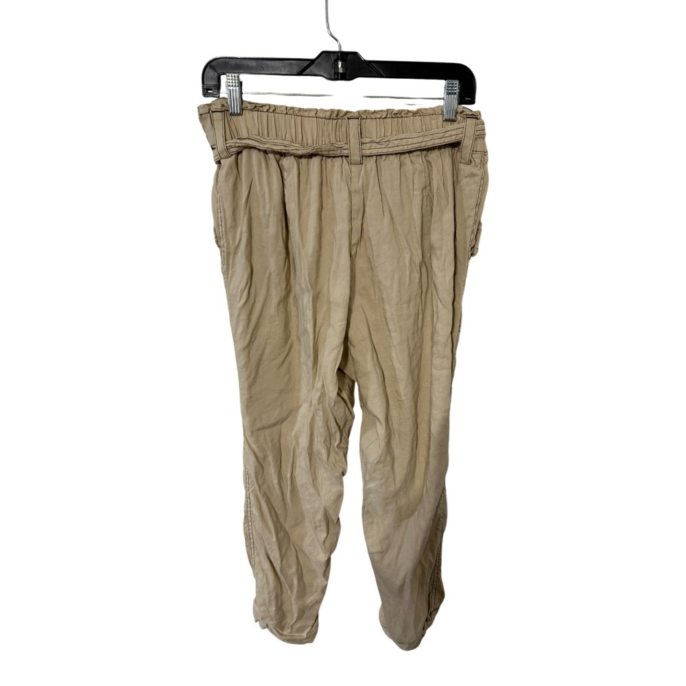 Calvin Klein Women Khaki Tan Linen Blend Cargo Pants Tie Waist Utility Size M - Picture 2 of 4